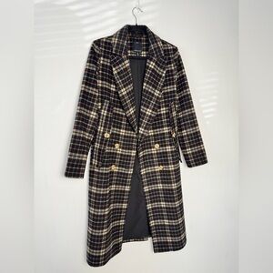 C/MEO Collective Black and Tan Plaid Trench Coat